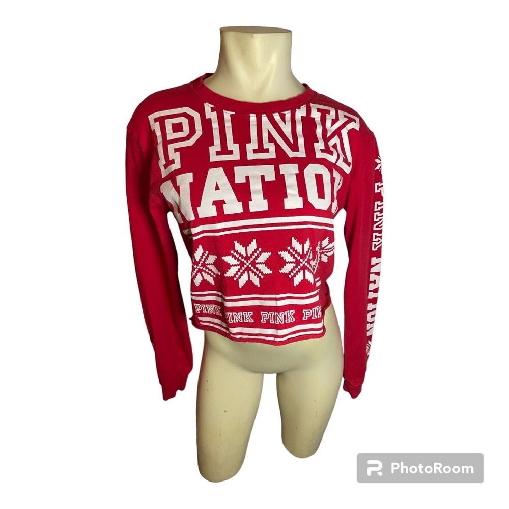 Pink by Victoria Secret Women’s Long Sleeve Crop Graphic Shirt Size Small